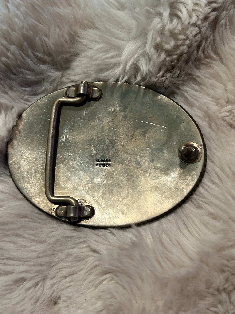 Genuine Turquoise vintage alpaca Mexico silver buckle - Picture 2 of 2